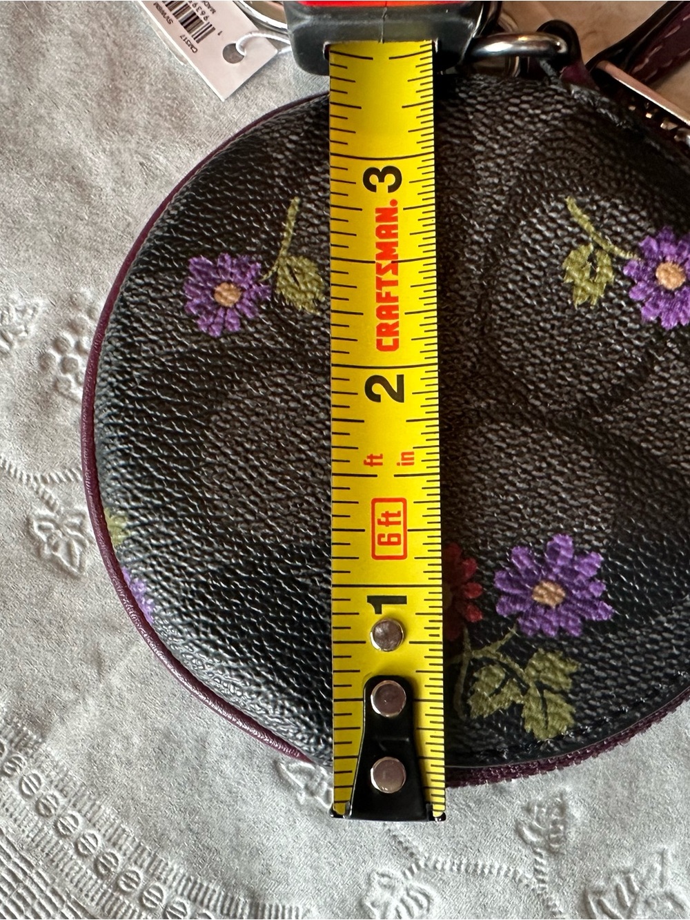 Coach Round Black Coin Pouch with Purple Floral Print
